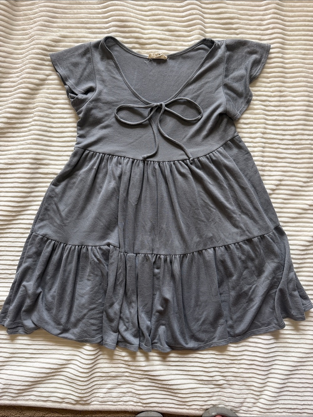 See You Monday Los Angeles Casual Short Sleeve Tie-Front Tiered Dress